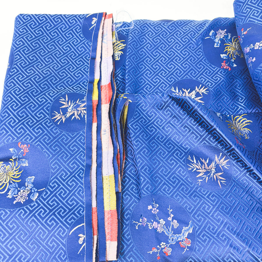 Appx 3 Yds Blue Floral Brocade Fabric