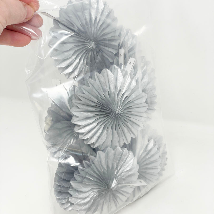 4" Silver Honeycomb Paper Fan Bundle of 10