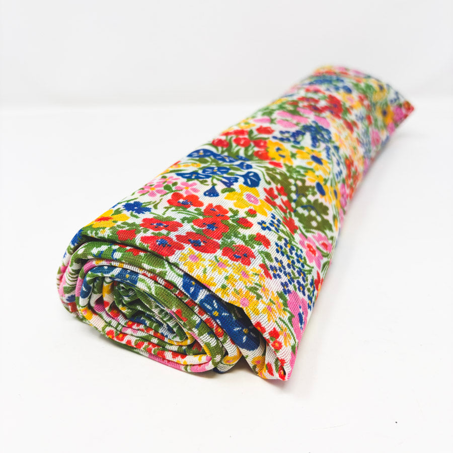 Appx 3 Yds Floral Polyester Open Weave Fabric