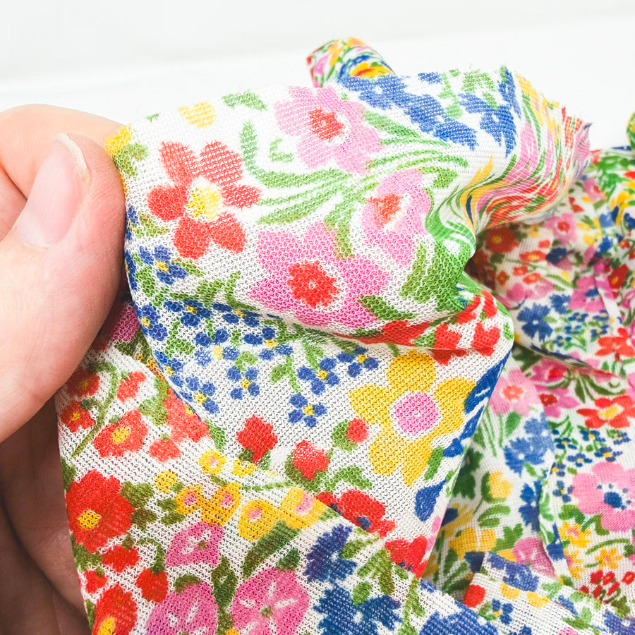 Appx 3 Yds Floral Polyester Open Weave Fabric