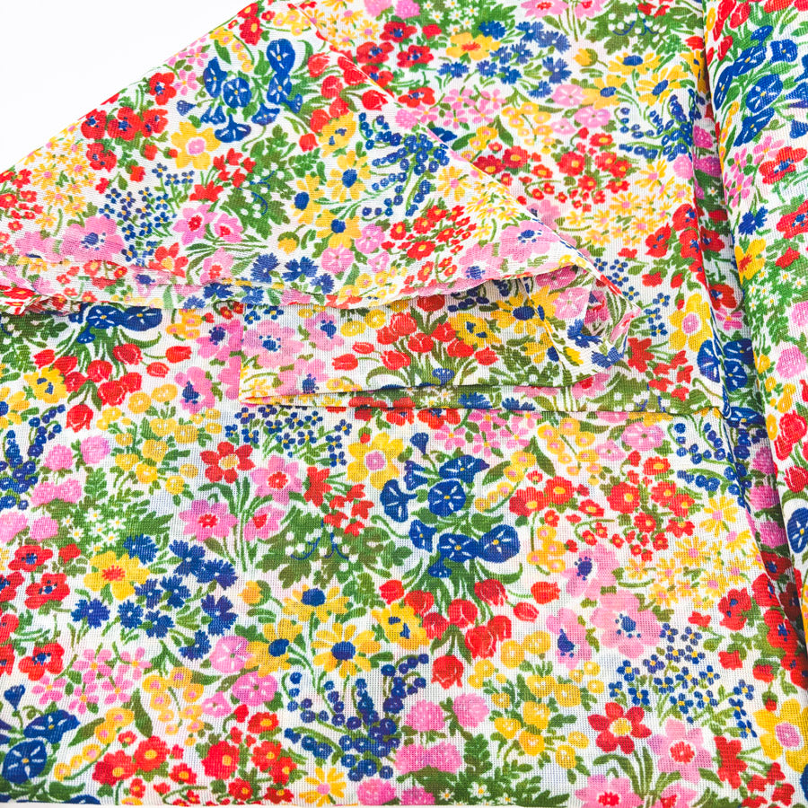 Appx 3 Yds Floral Polyester Open Weave Fabric