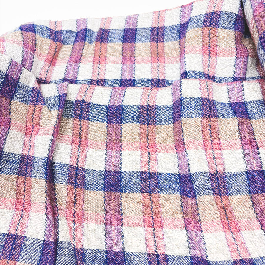 Appx 3 Yds Blue and Pink Plaid Open Weave Cotton/Linen-Like Slub Fabric