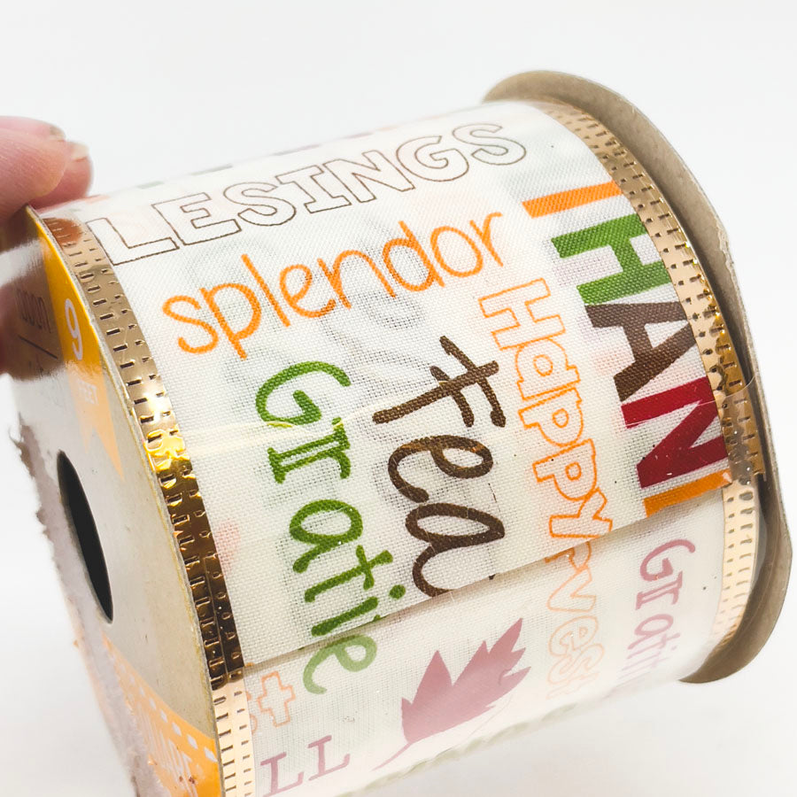 Thankful Autumn Ribbon with Gold Edge