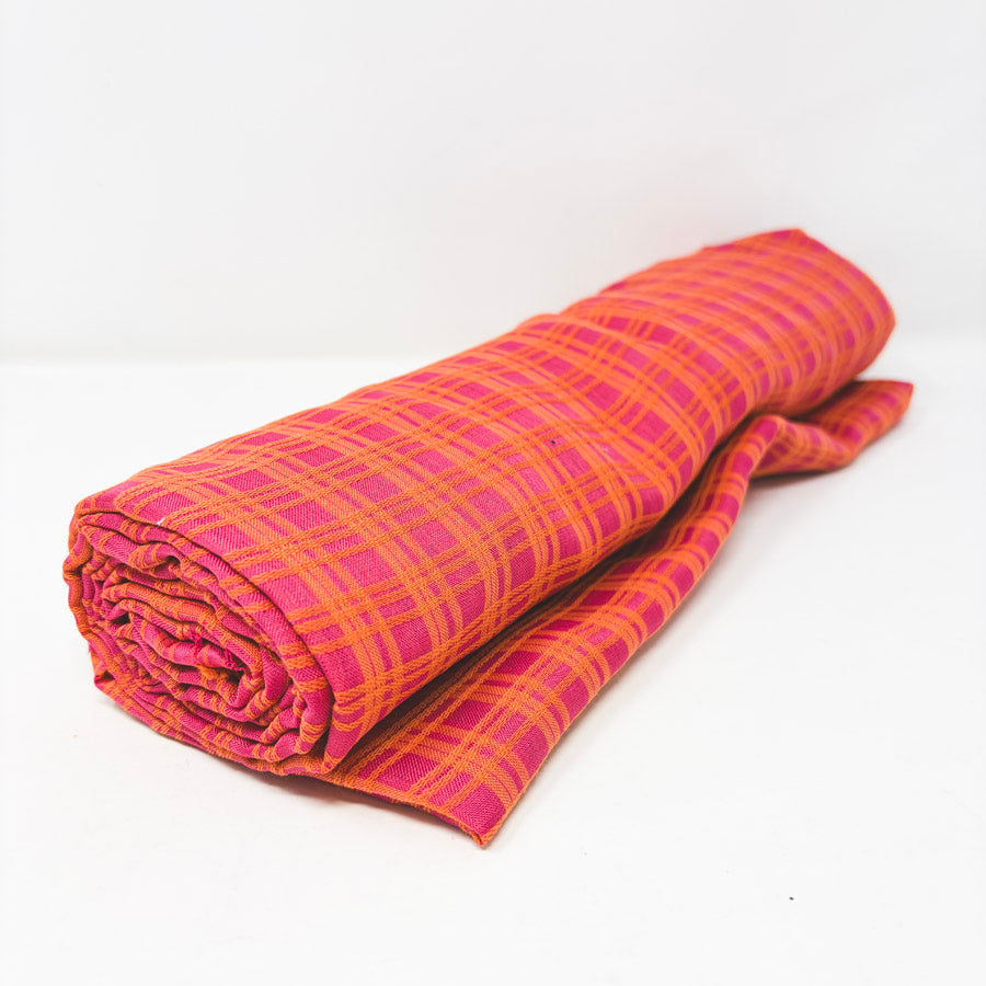 Appx 3 Yds Pink and Orange Open Weave Silk-Like Fabric