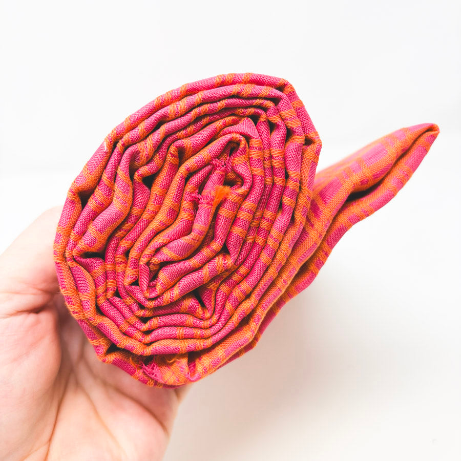 Appx 3 Yds Pink and Orange Open Weave Silk-Like Fabric