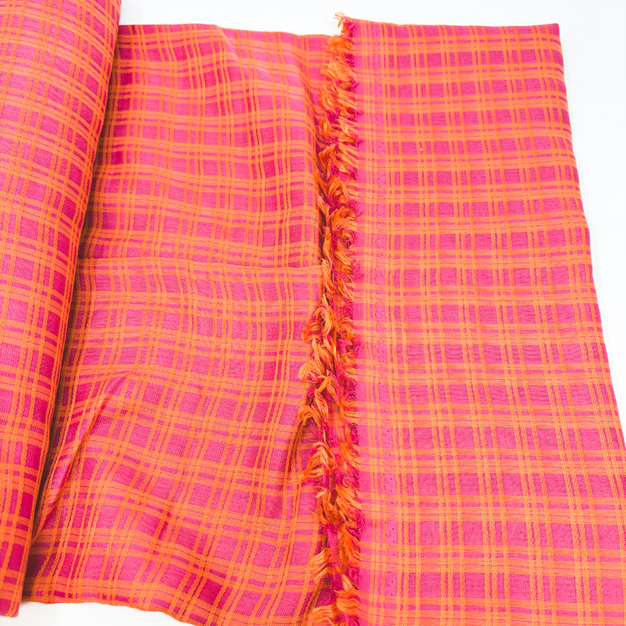 Appx 3 Yds Pink and Orange Open Weave Silk-Like Fabric