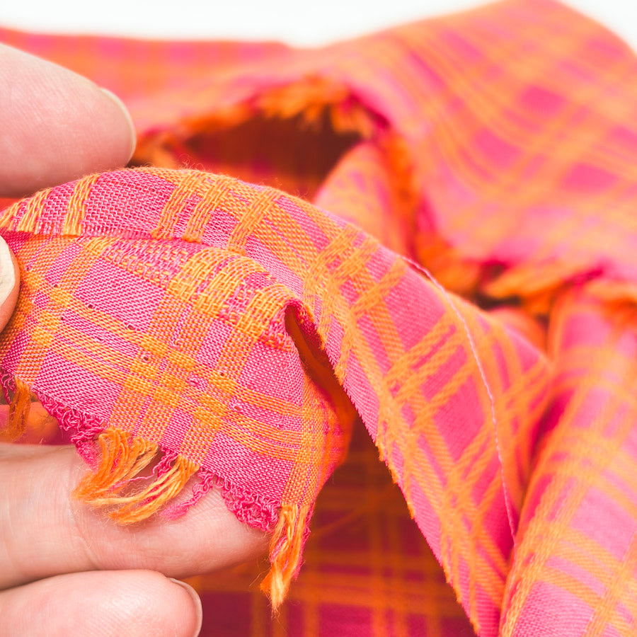 Appx 3 Yds Pink and Orange Open Weave Silk-Like Fabric