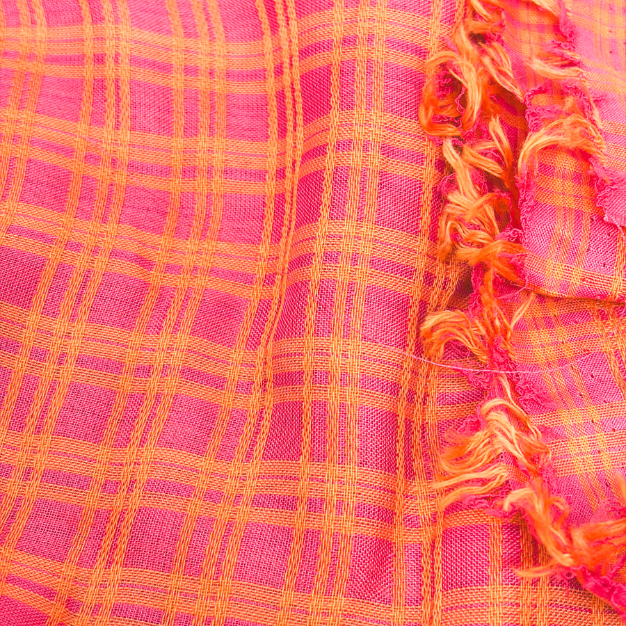 Appx 3 Yds Pink and Orange Open Weave Silk-Like Fabric