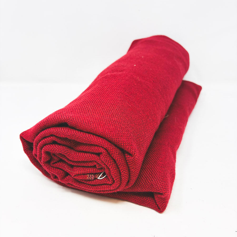 Appx 1 yd - Red Heavy Woven Wool Blend Fabric