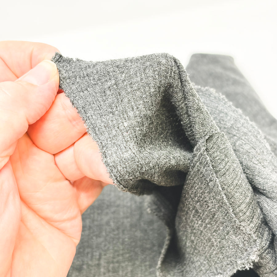 Appx 1 yd - Dark Gray Ribbed Jersey Knit Fabric