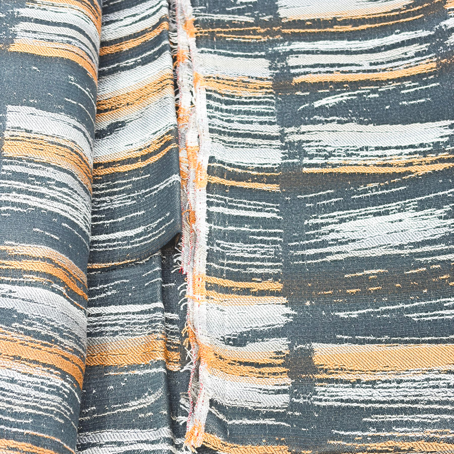 Appx 1 yd - Orange and Gray Upholstery Fabric