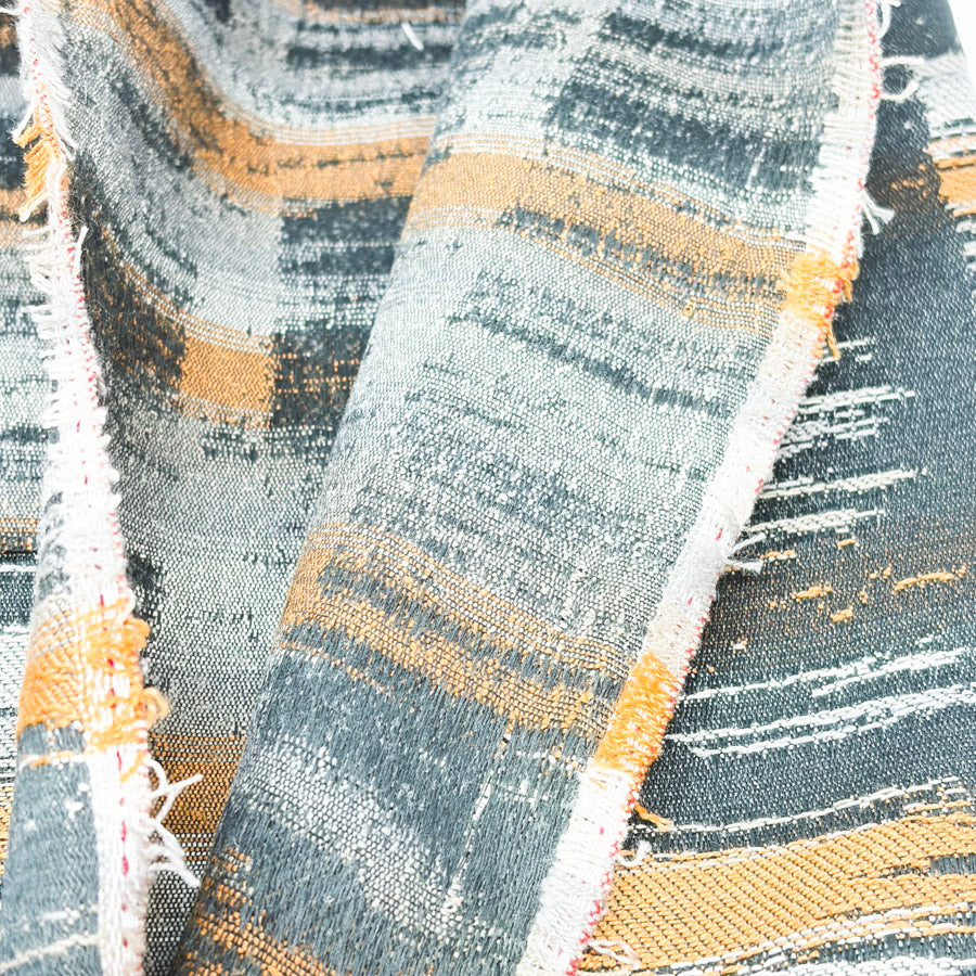 Appx 1 yd - Orange and Gray Upholstery Fabric
