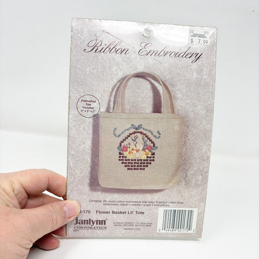 Flower Basket Lil' Tote – Janlynn Ribbon Embroidery Kit