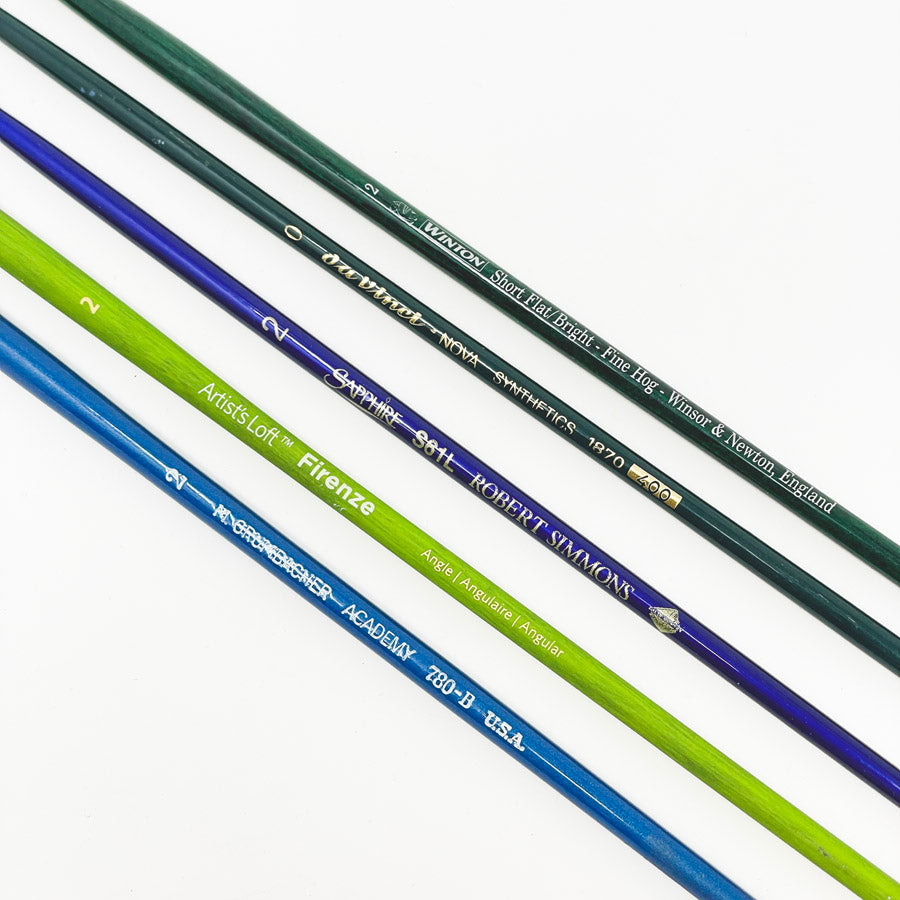 5 Asst. Blue & Green Long Handle Artist's Paintbrushes