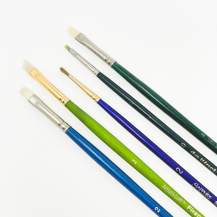 5 Asst. Blue & Green Long Handle Artist's Paintbrushes