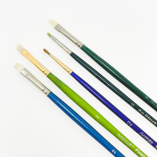5 Asst. Blue & Green Long Handle Artist's Paintbrushes