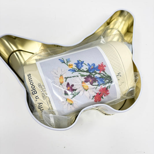 Butterfly n' Blooms – The Stitchworks Tin Collectible Cross Stitch Kit