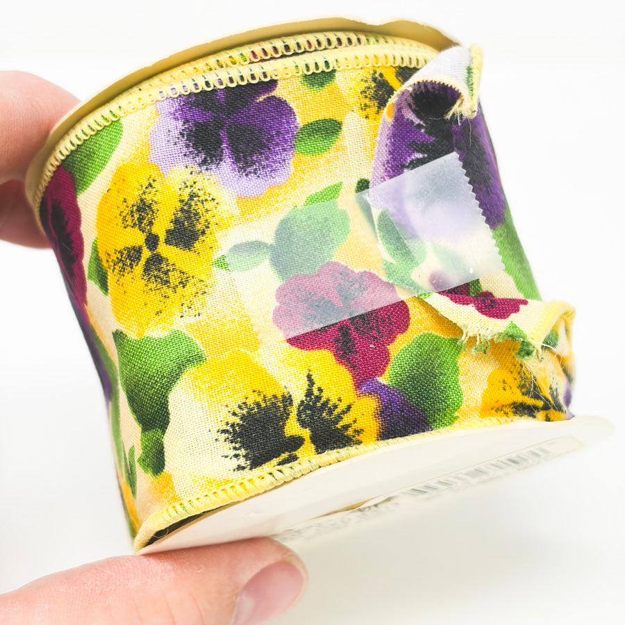 Wired Yellow With Pansies Ribbon