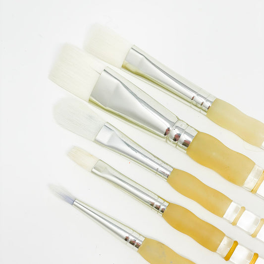 Five R&L Soft Grip Clear Handle Paintbrushes
