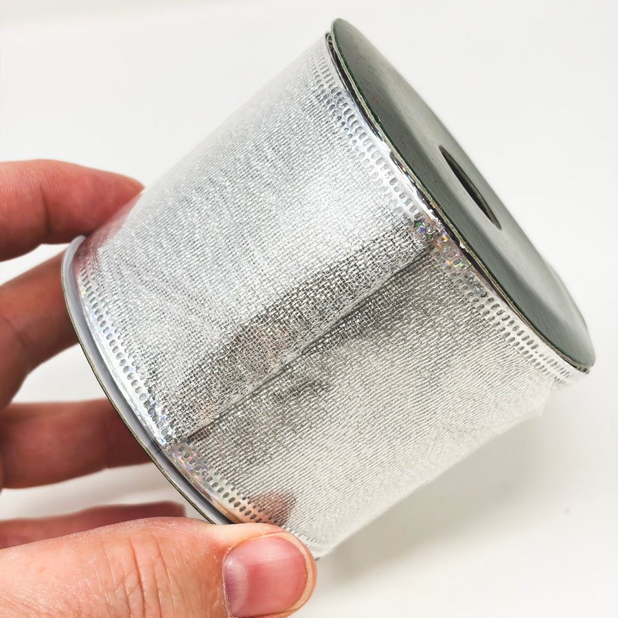 Silver Shimmer Wired Edge Ribbon Roll