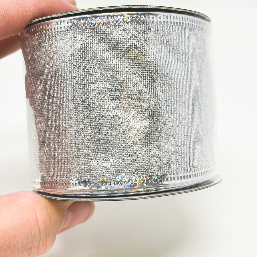 Silver Shimmer Wired Edge Ribbon Roll