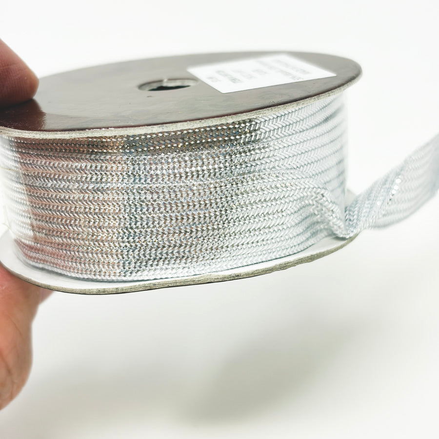 Silver Striped Weave Ribbon Roll