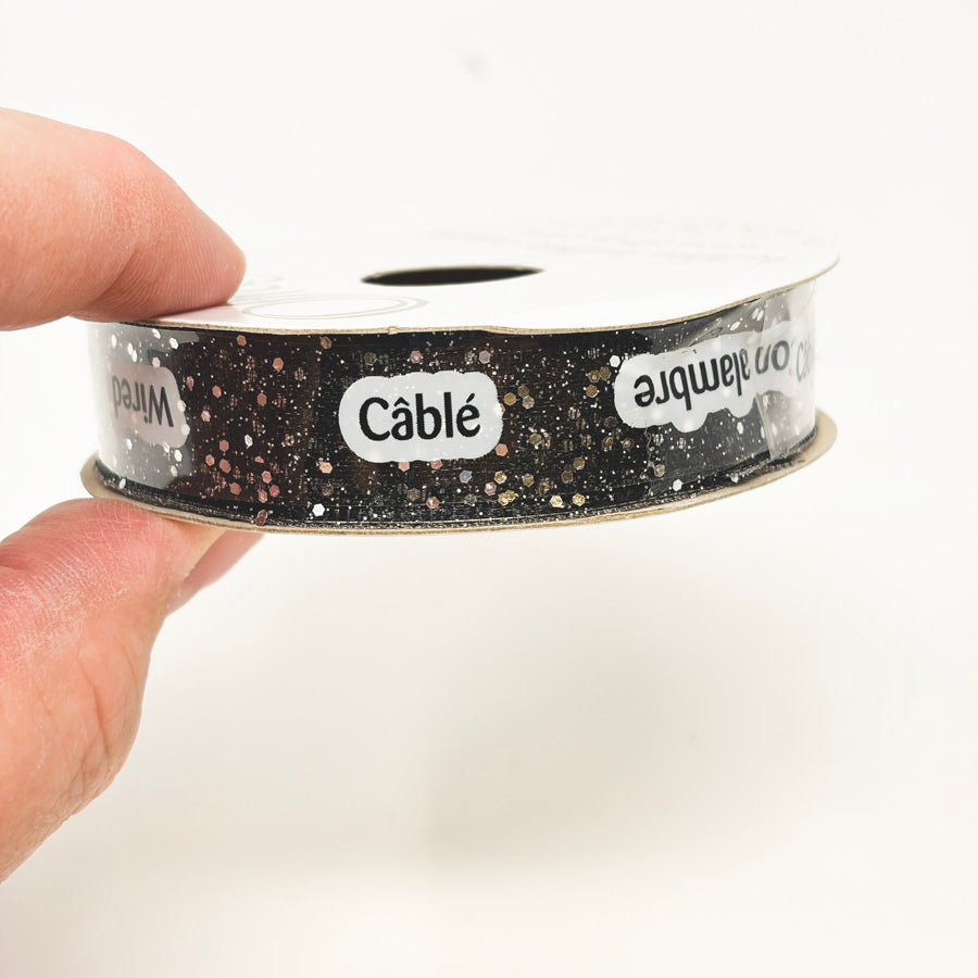 Offray Wired Dark Crystal Shimmer Ribbon Roll