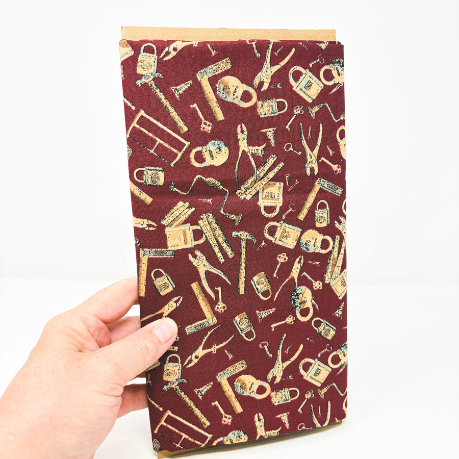 Appx 1 yd - Maroon Toolbox Cotton Fabric