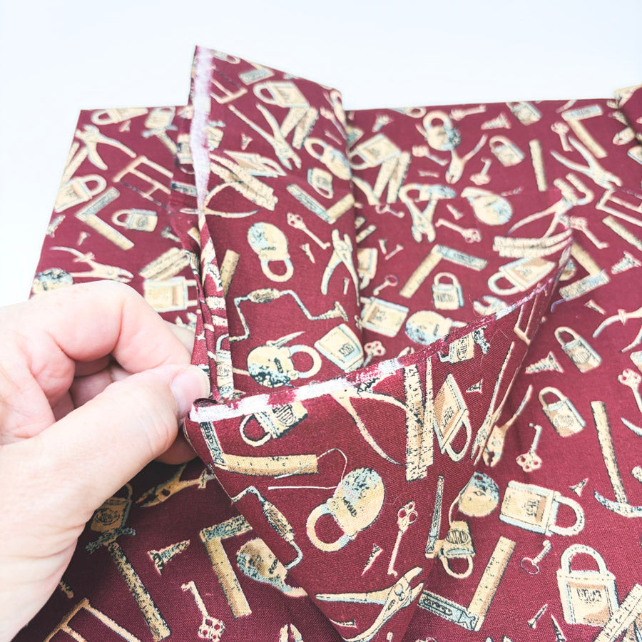 Appx 1 yd - Maroon Toolbox Cotton Fabric