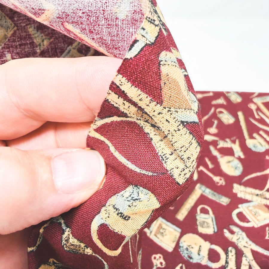 Appx 1 yd - Maroon Toolbox Cotton Fabric
