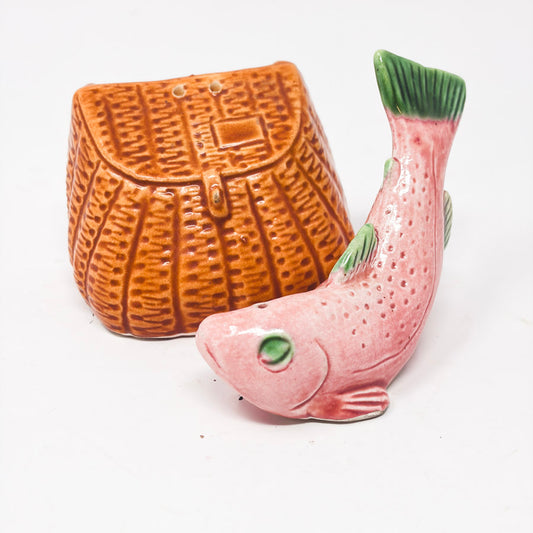 Vintage Fish and Creel Salt & Pepper Shaker Set