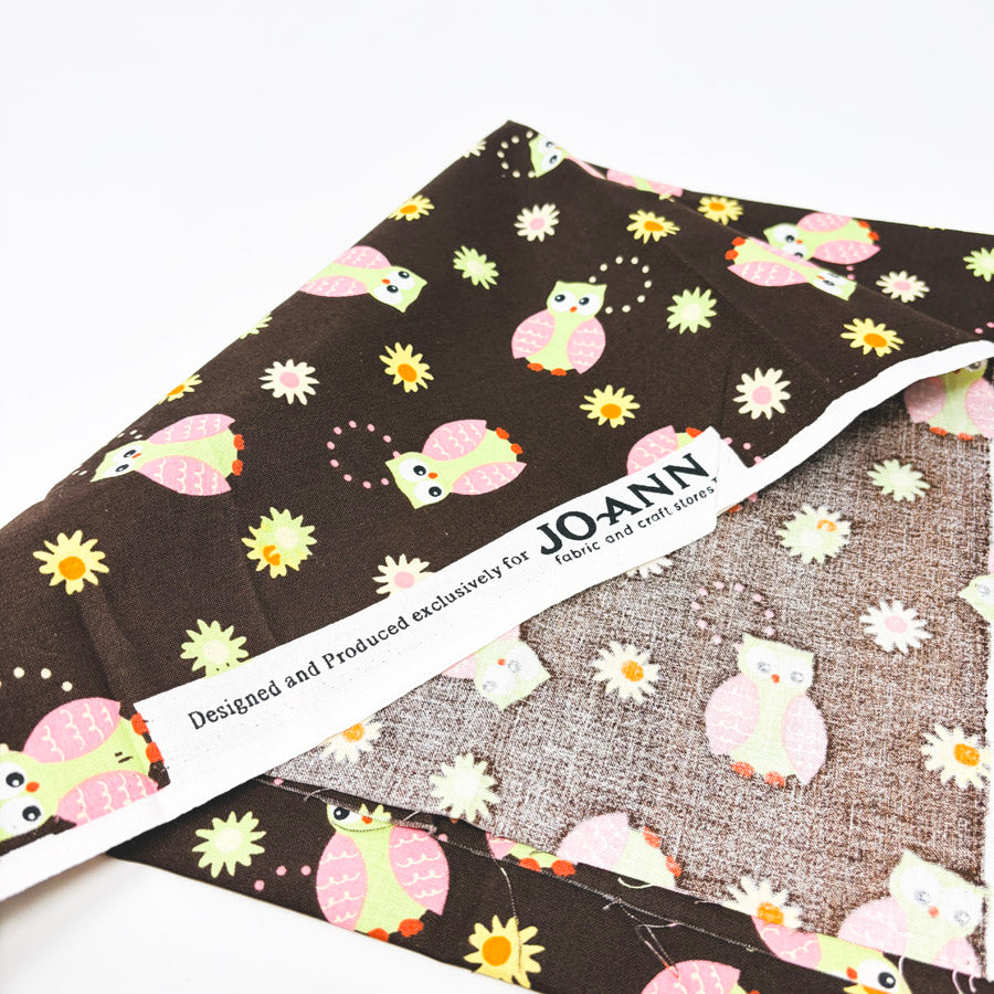 Appx 1 yd - Owls on Brown Cotton Fabric