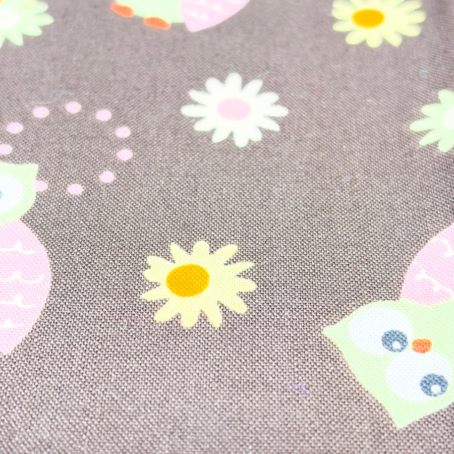 Appx 1 yd - Owls on Brown Cotton Fabric