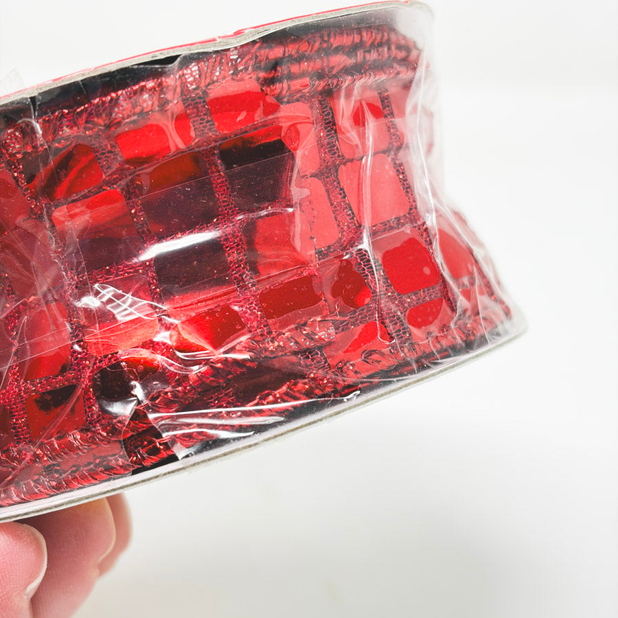 1.5" Red Mirror and Mesh Ribbon Roll