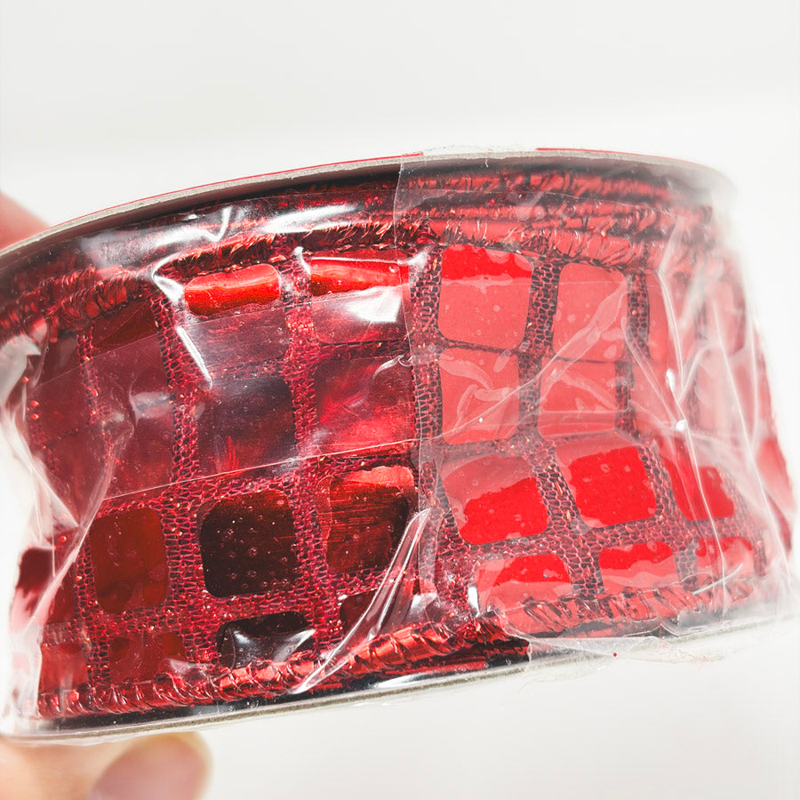 1.5" Red Mirror and Mesh Ribbon Roll