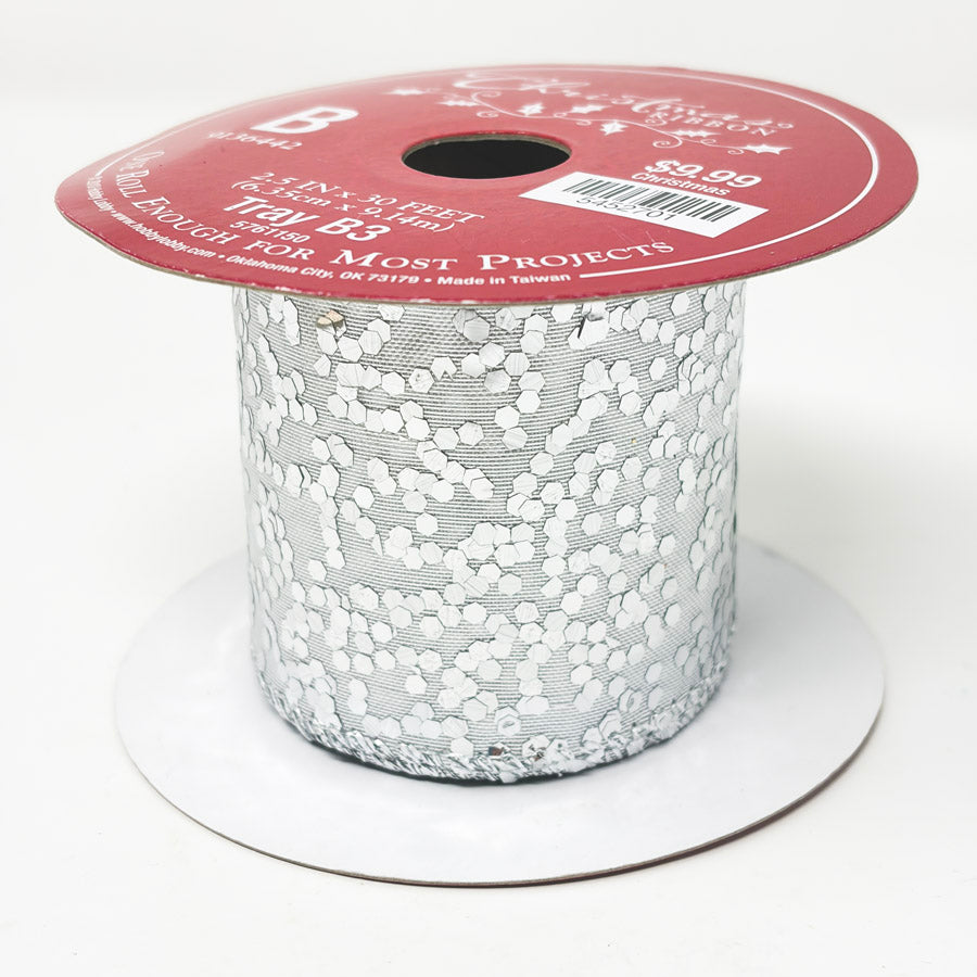 Silver Sparkle Holiday Ribbon Spool