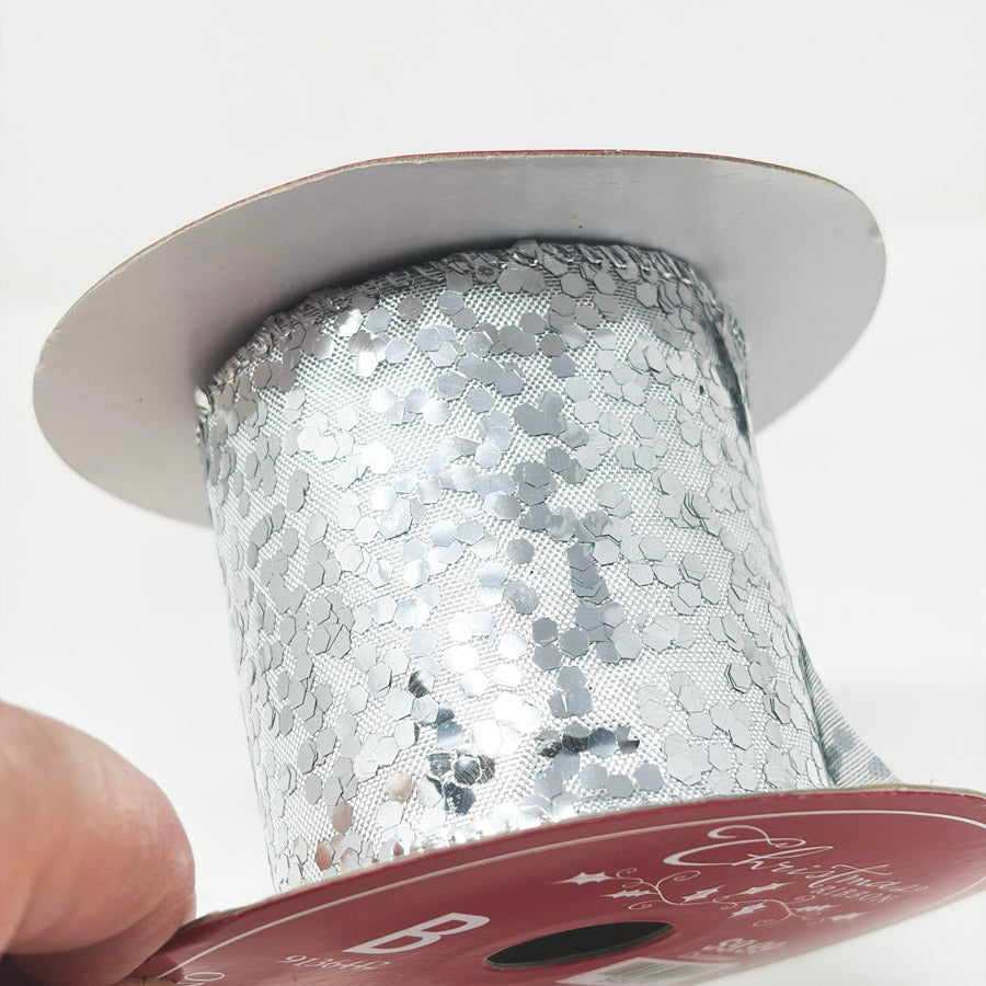 Silver Sparkle Holiday Ribbon Spool