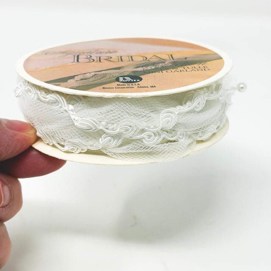 White Twisted Tulle & Roses Ribbon Spool
