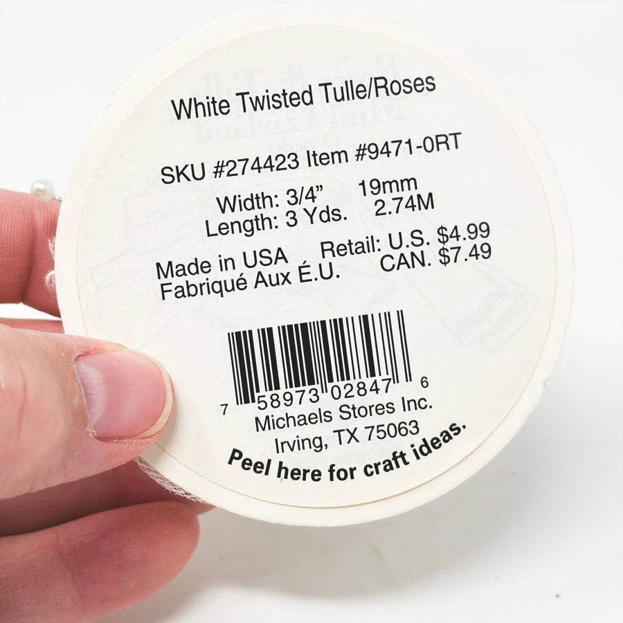 White Twisted Tulle & Roses Ribbon Spool