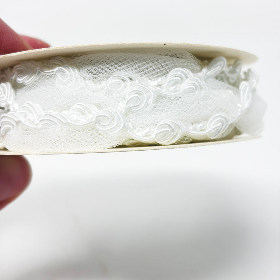 White Twisted Tulle & Roses Ribbon Spool
