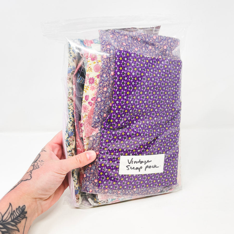 Floral with Stripe – Vintage Fabric Scrap Pack