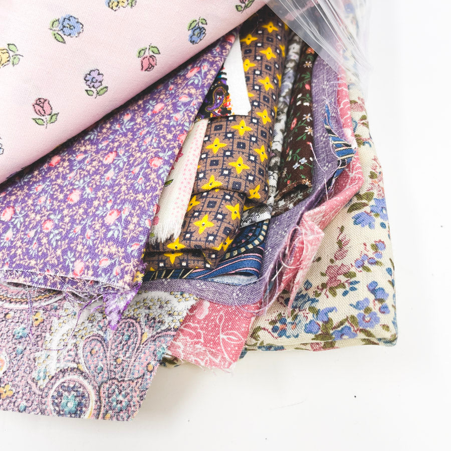 Floral with Stripe – Vintage Fabric Scrap Pack