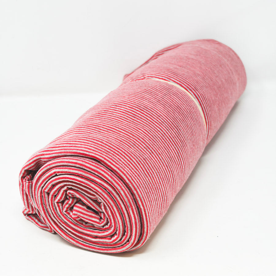 Appx 4 Yds Red and Gray Stripe Cotton Jersey Fabric