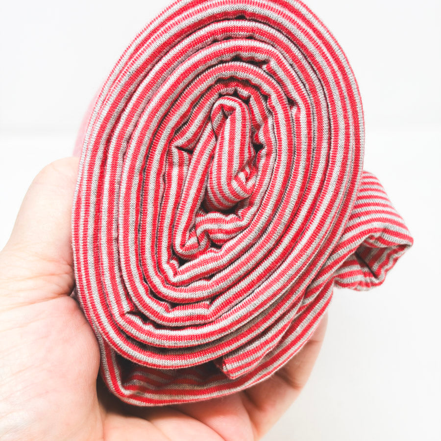 Appx 4 Yds Red and Gray Stripe Cotton Jersey Fabric