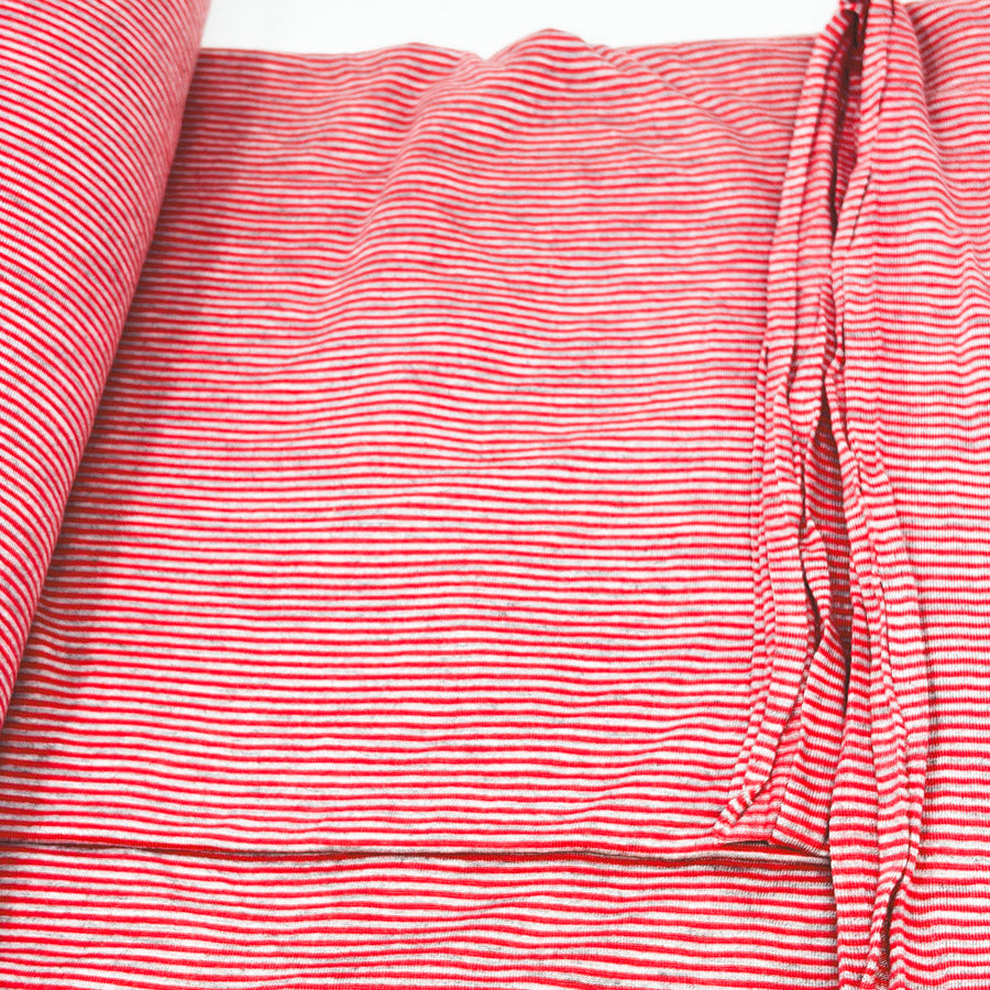 Appx 4 Yds Red and Gray Stripe Cotton Jersey Fabric