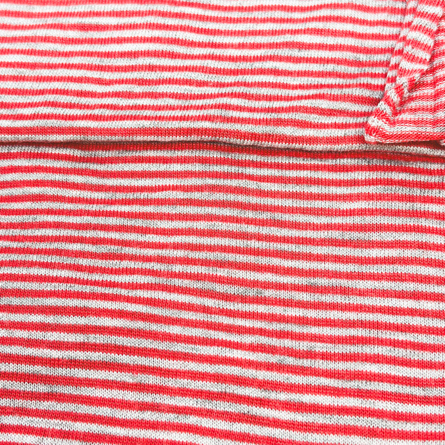 Appx 4 Yds Red and Gray Stripe Cotton Jersey Fabric