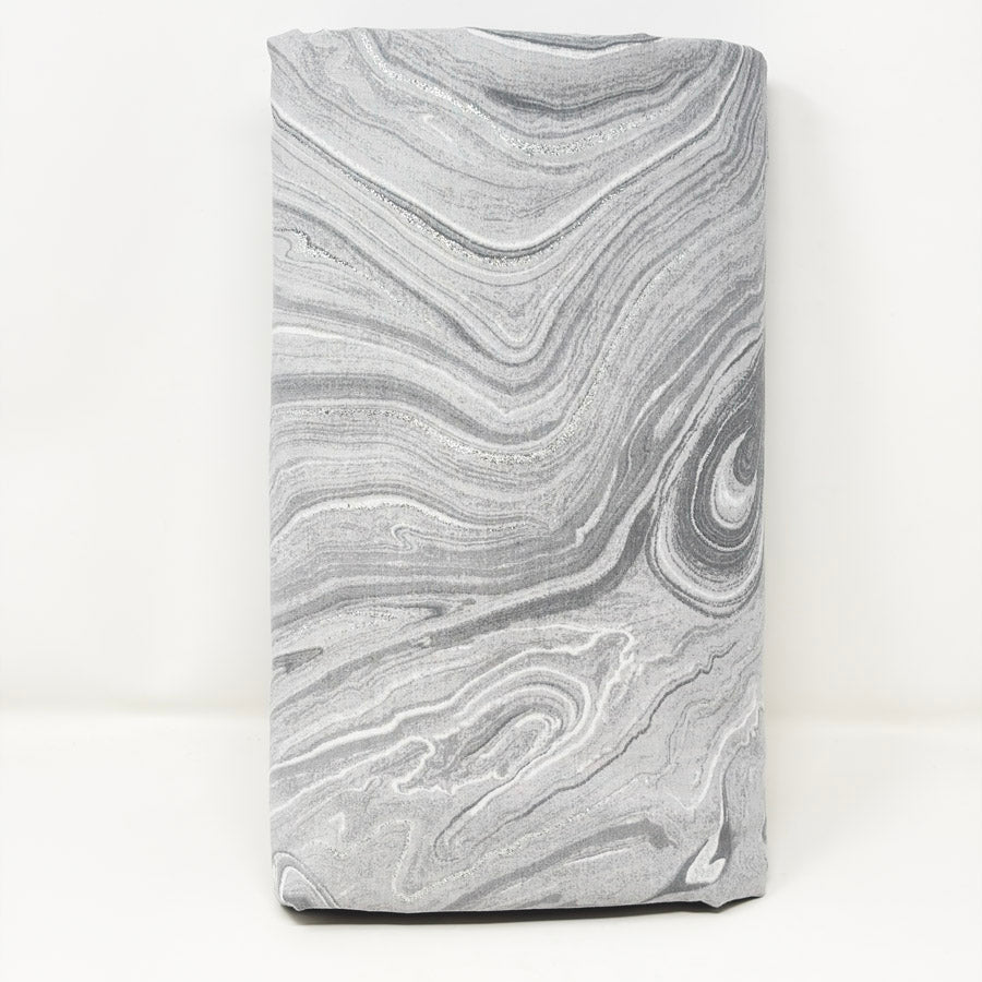 Appx 6 Yds Gray Marbled Cotton Fabric with Glitter Accent