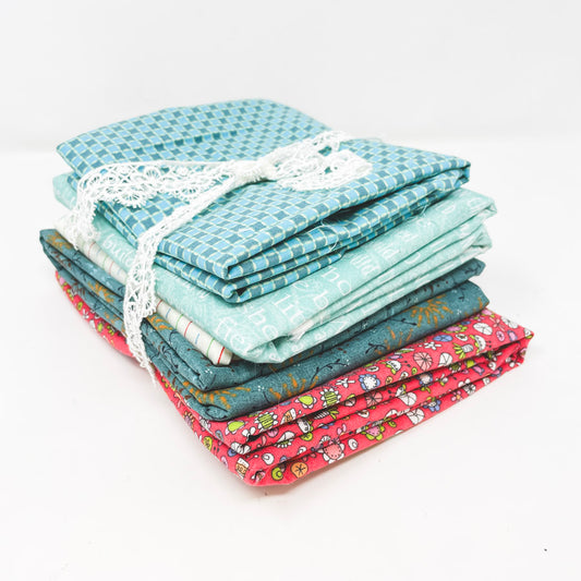 Aqua and Red Fabric Bundle