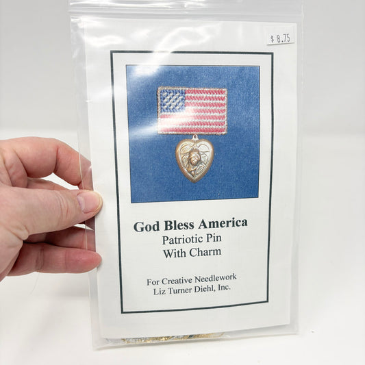 God Bless America Patriotic Pin with Charm Cross Stitch Kit