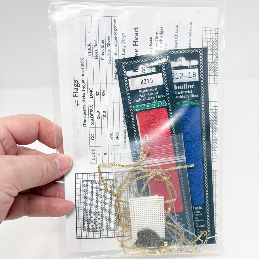 God Bless America Patriotic Pin with Charm Cross Stitch Kit